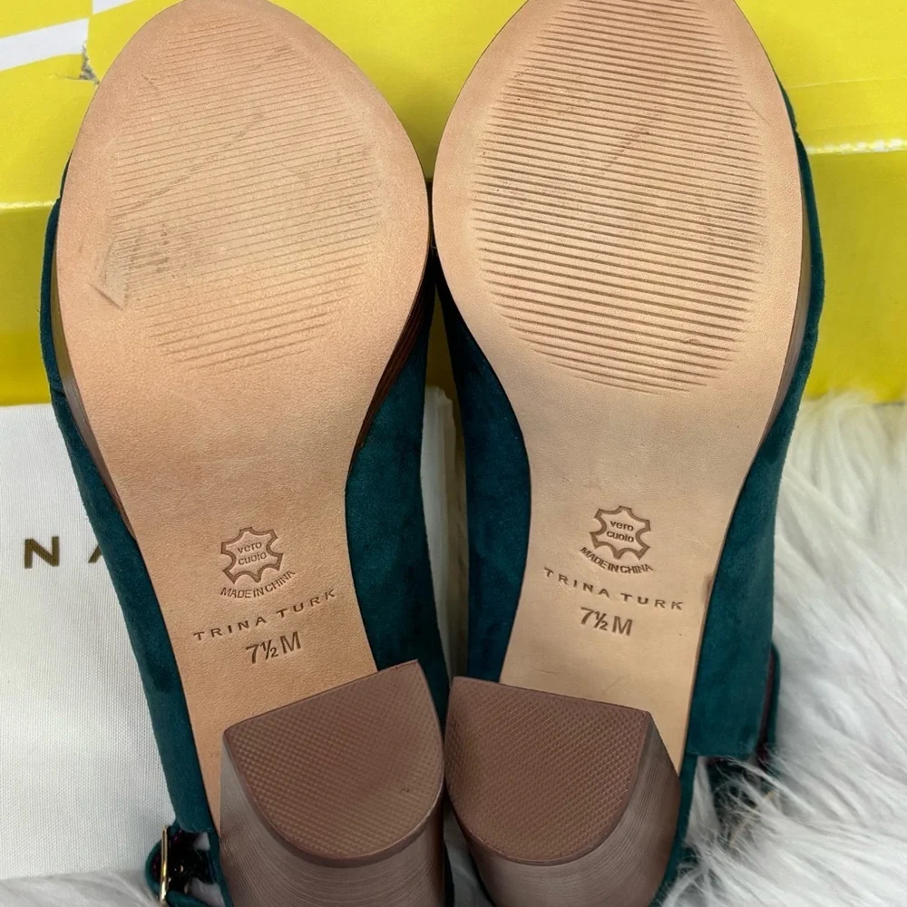 NIB New with‎ Box Trina Turk Joni Platform Suede Heels in Aqua Bloom Size 7.5